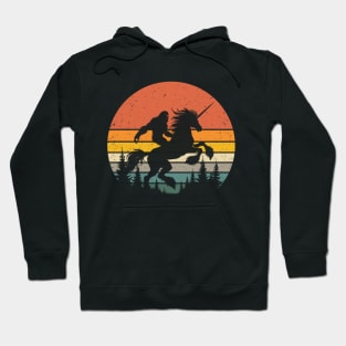 Bigfoot Riding Unicorn Horse Vintage Sunset Mythical Creatures Hoodie